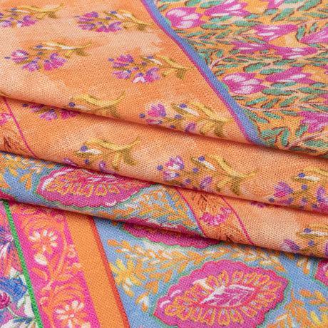 Viscose and Linen Woven - Pink and Orange Floral Stripes - Darling Clementine Print - Mood Exclusive Gisele Collection
