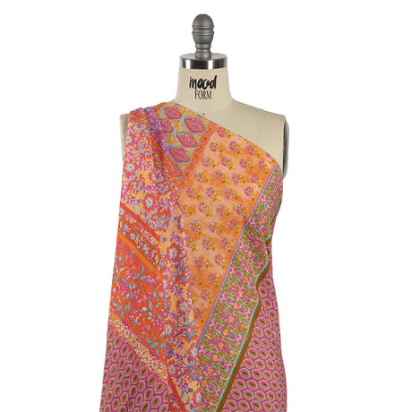 Viscose and Linen Woven - Pink and Orange Floral Stripes - Darling Clementine Print - Mood Exclusive Gisele Collection