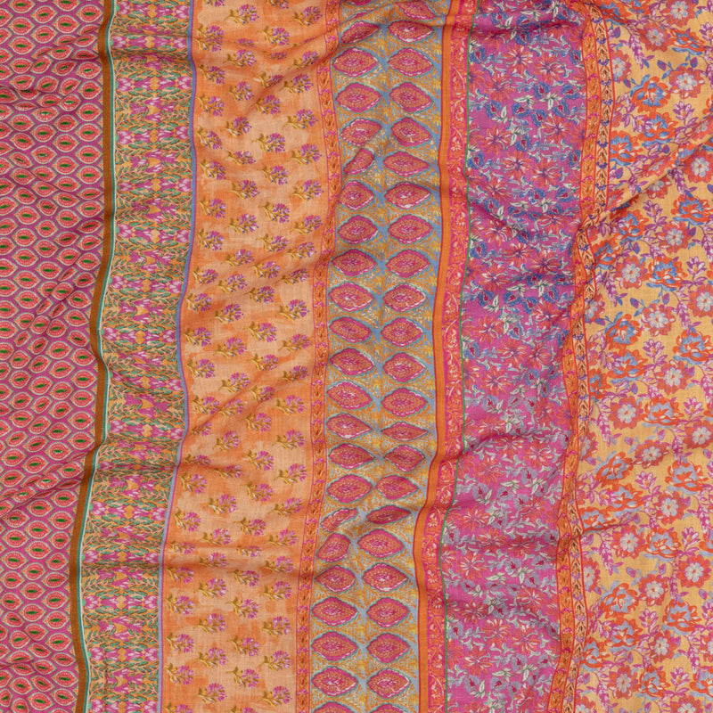 Viscose and Linen Woven - Pink and Orange Floral Stripes - Darling Clementine Print - Mood Exclusive Gisele Collection