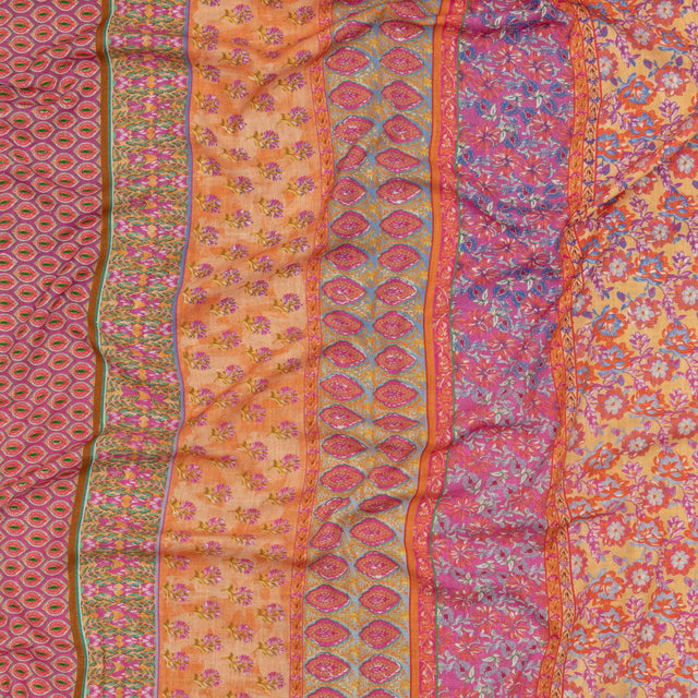 Viscose and Linen Woven - Pink and Orange Floral Stripes - Darling Clementine Print - Mood Exclusive Gisele Collection