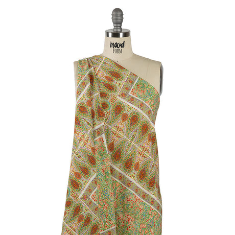 Viscose and Linen Woven Panel - Cream Paisley Squares - Laputa's Groundkeeper Print - Mood Exclusive Gisele Collection