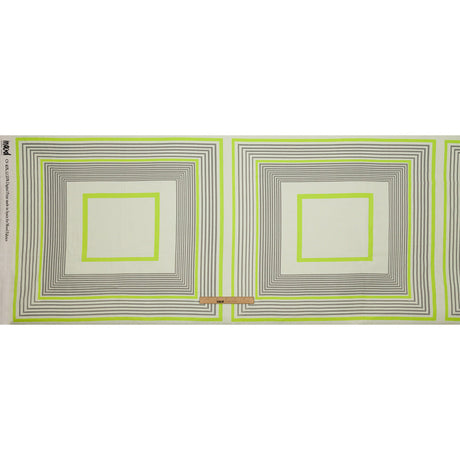 Linen and Rayon Woven Panel - Gray and Lime Concentric Squares - On the Rocks Print - Mood Exclusive Palm Beach Collection