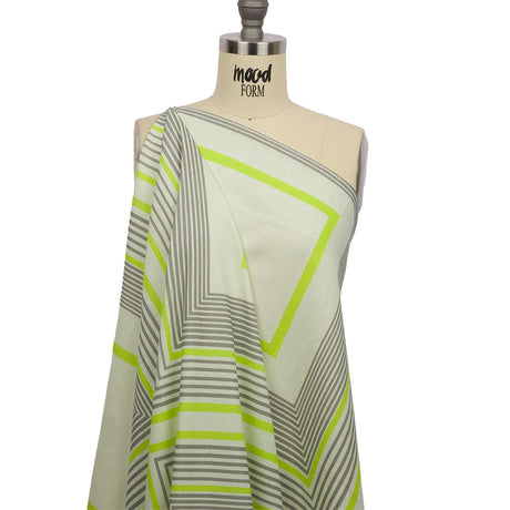 Linen and Rayon Woven Panel - Gray and Lime Concentric Squares - On the Rocks Print - Mood Exclusive Palm Beach Collection