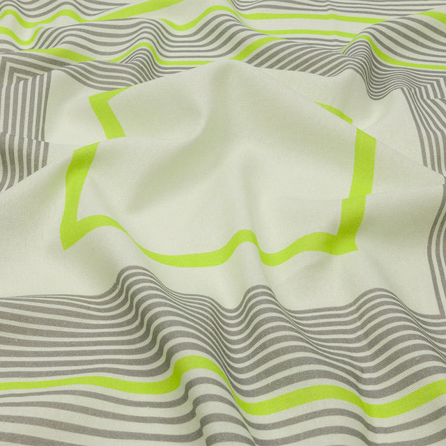 Linen and Rayon Woven Panel - Gray and Lime Concentric Squares - On the Rocks Print - Mood Exclusive Palm Beach Collection