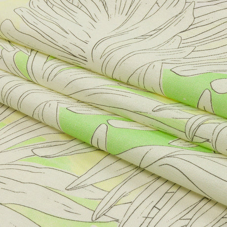 Linen and Rayon Woven - White and Pale Green Leaves - Under the Boardwalk Print - Mood Exclusive Palm Beach Collection