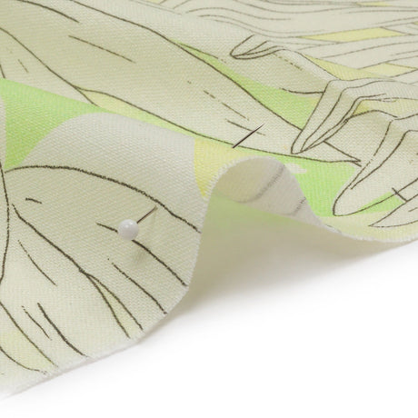 Linen and Rayon Woven - White and Pale Green Leaves - Under the Boardwalk Print - Mood Exclusive Palm Beach Collection