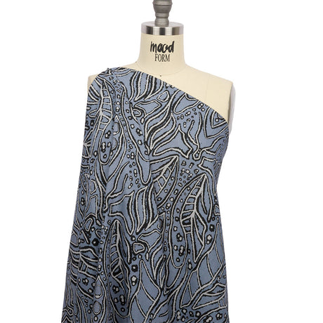 Linen and Rayon Woven - Blue Gray Leaves - Bora Bungalow Print - Mood Exclusive Palm Beach Collection