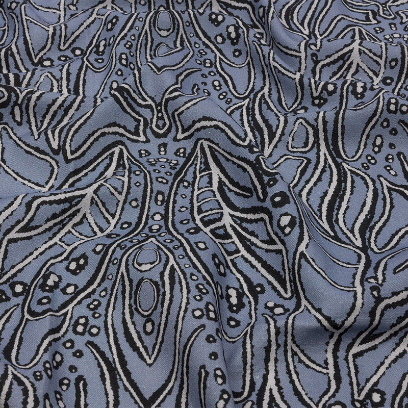 Linen and Rayon Woven - Blue Gray Leaves - Bora Bungalow Print - Mood Exclusive Palm Beach Collection