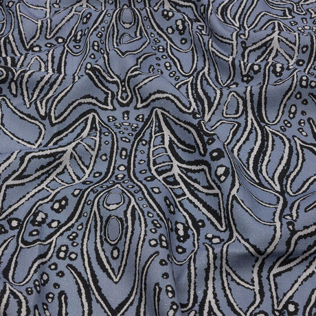 Linen and Rayon Woven - Blue Gray Leaves - Bora Bungalow Print - Mood Exclusive Palm Beach Collection
