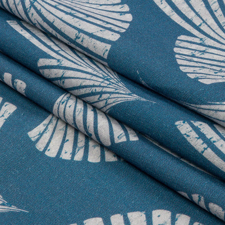 Linen and Rayon Woven - Sky Blue Palm Fans - Paradise Palms Print - Mood Exclusive Palm Beach Collection