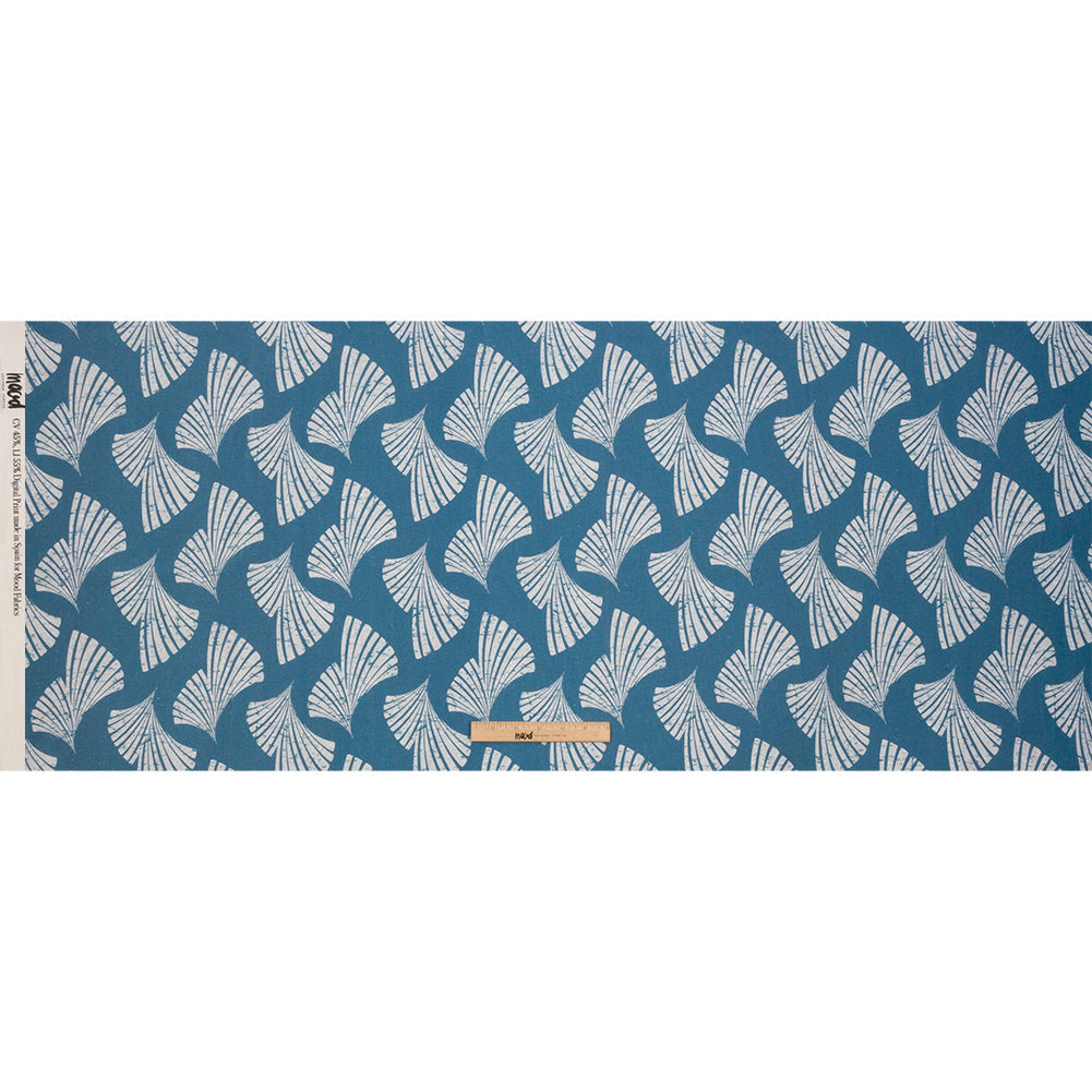 Linen and Rayon Woven - Sky Blue Palm Fans - Paradise Palms Print - Mood Exclusive Palm Beach Collection