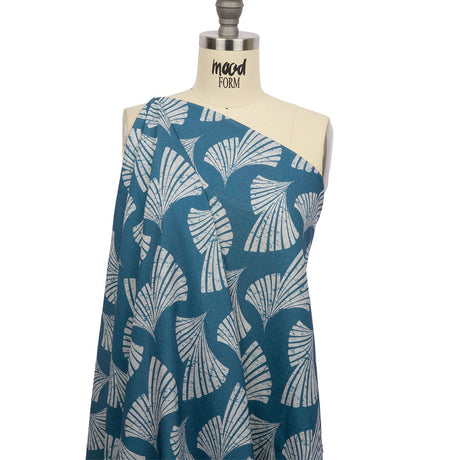 Linen and Rayon Woven - Sky Blue Palm Fans - Paradise Palms Print - Mood Exclusive Palm Beach Collection