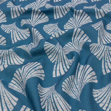 Linen and Rayon Woven - Sky Blue Palm Fans - Paradise Palms Print - Mood Exclusive Palm Beach Collection