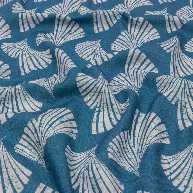 Linen and Rayon Woven - Sky Blue Palm Fans - Paradise Palms Print - Mood Exclusive Palm Beach Collection