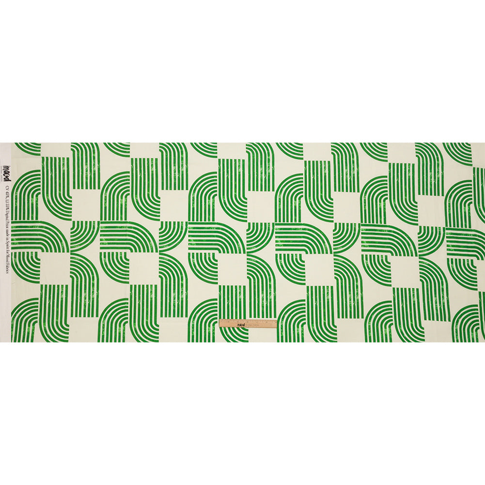 Linen and Rayon Woven - Green Geometric Arches - Submarine Dream Print - Mood Exclusive Palm Beach Collection