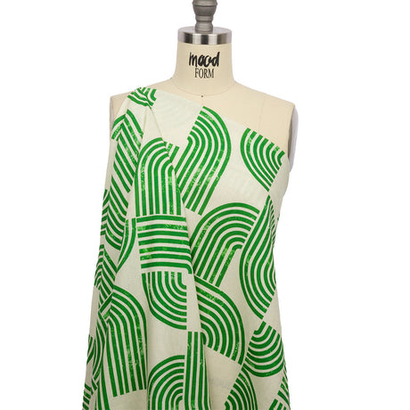 Linen and Rayon Woven - Green Geometric Arches - Submarine Dream Print - Mood Exclusive Palm Beach Collection