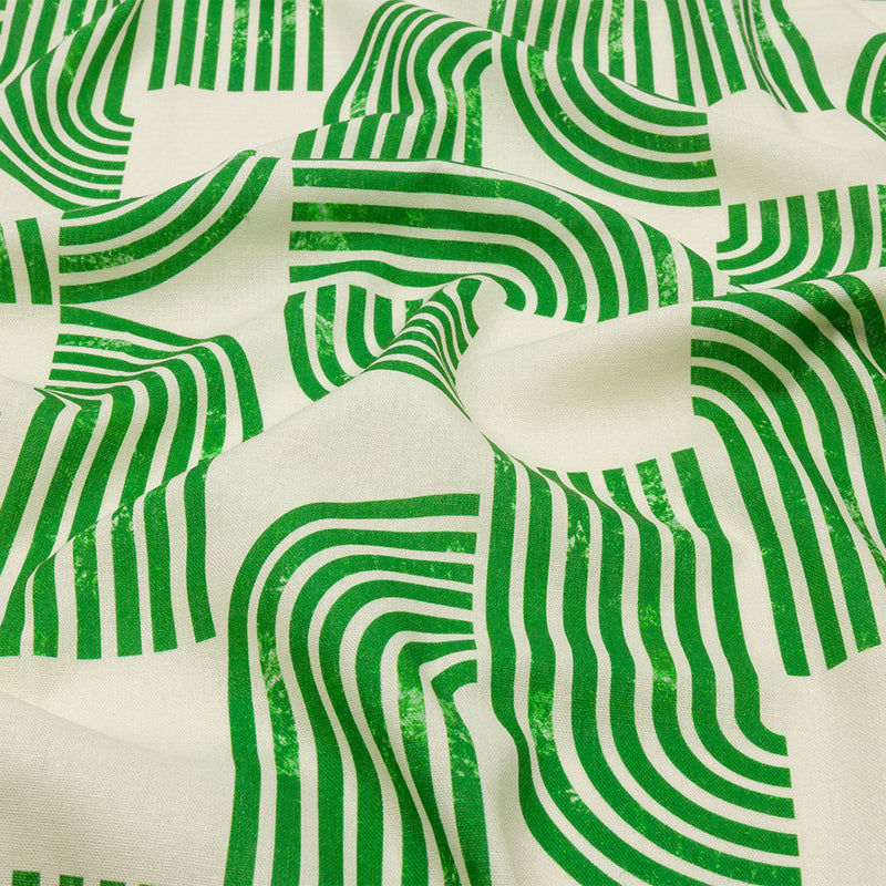 Linen and Rayon Woven - Green Geometric Arches - Submarine Dream Print - Mood Exclusive Palm Beach Collection