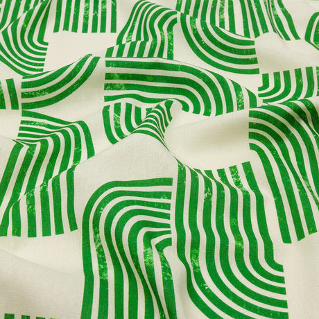 Linen and Rayon Woven - Green Geometric Arches - Submarine Dream Print - Mood Exclusive Palm Beach Collection