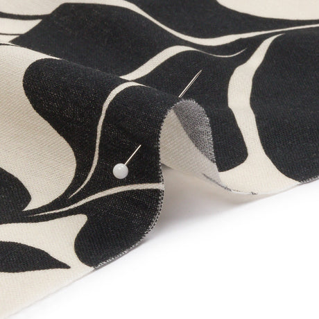 Linen and Rayon Woven - Black and White Leaf Silhouettes - Haute Havana Print - Mood Exclusive Palm Beach Collection