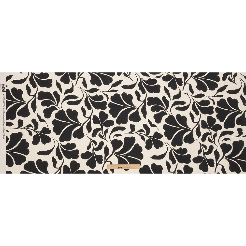 Linen and Rayon Woven - Black and White Leaf Silhouettes - Haute Havana Print - Mood Exclusive Palm Beach Collection