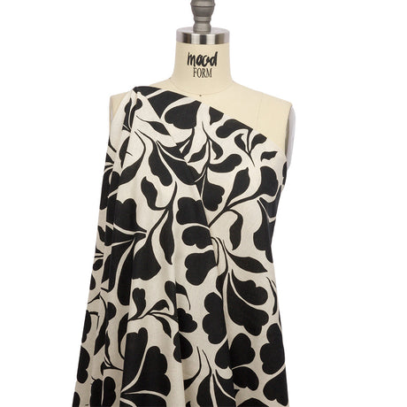 Linen and Rayon Woven - Black and White Leaf Silhouettes - Haute Havana Print - Mood Exclusive Palm Beach Collection