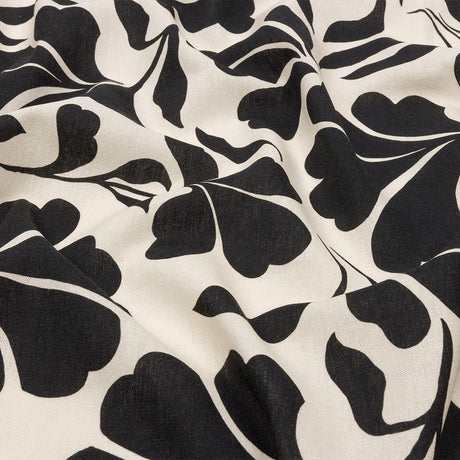 Linen and Rayon Woven - Black and White Leaf Silhouettes - Haute Havana Print - Mood Exclusive Palm Beach Collection