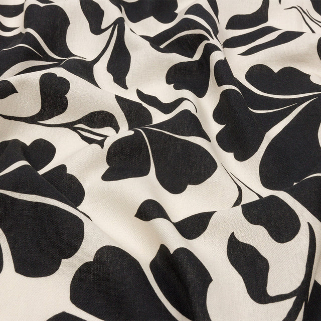 Linen and Rayon Woven - Black and White Leaf Silhouettes - Haute Havana Print - Mood Exclusive Palm Beach Collection