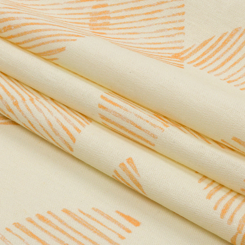 Linen and Rayon Woven - White and Orange Striped Circles - Island In The Sun Print - Mood Exclusive Palm Beach Collection