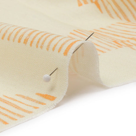 Linen and Rayon Woven - White and Orange Striped Circles - Island In The Sun Print - Mood Exclusive Palm Beach Collection