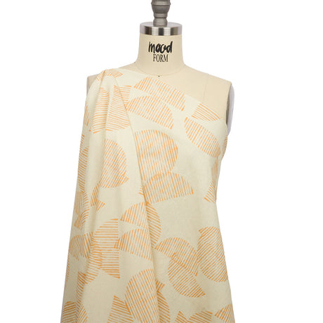 Linen and Rayon Woven - White and Orange Striped Circles - Island In The Sun Print - Mood Exclusive Palm Beach Collection