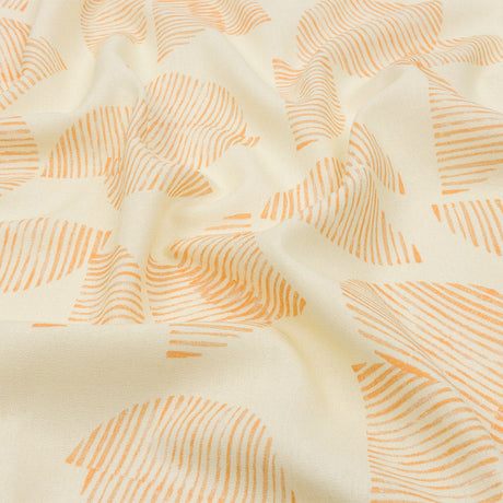Linen and Rayon Woven - White and Orange Striped Circles - Island In The Sun Print - Mood Exclusive Palm Beach Collection