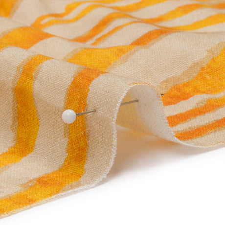 Linen and Rayon Woven - Beige and Orange Zebra Stripes - Sundown Safari Print - Mood Exclusive Palm Beach Collection