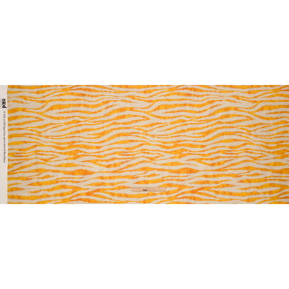 Linen and Rayon Woven - Beige and Orange Zebra Stripes - Sundown Safari Print - Mood Exclusive Palm Beach Collection