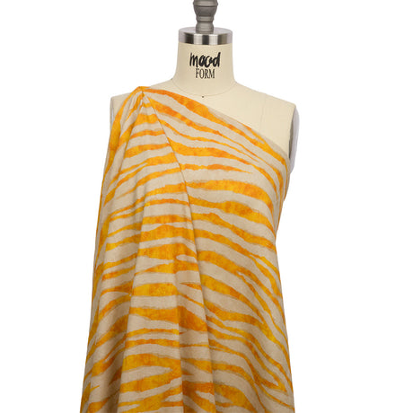 Linen and Rayon Woven - Beige and Orange Zebra Stripes - Sundown Safari Print - Mood Exclusive Palm Beach Collection