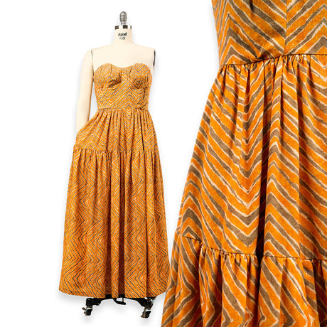 Linen and Rayon Woven - Taupe and Orange Painterly Chevrons - August Attitude Print - Mood Exclusive Palm Beach Collection