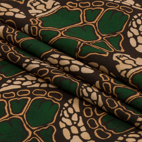 Linen and Rayon Woven - Green and Brown Abstracted Turtles - Turtle Cove Print - Mood Exclusive Palm Beach Collection