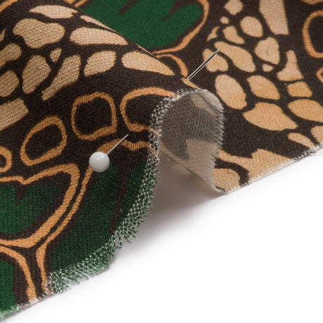 Linen and Rayon Woven - Green and Brown Abstracted Turtles - Turtle Cove Print - Mood Exclusive Palm Beach Collection