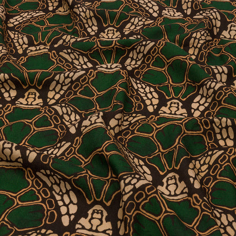 Linen and Rayon Woven - Green and Brown Abstracted Turtles - Turtle Cove Print - Mood Exclusive Palm Beach Collection