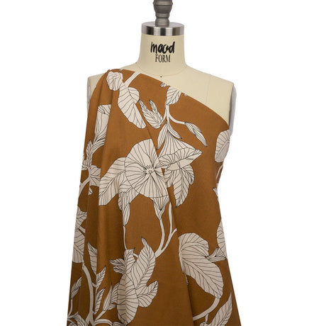 Linen and Rayon Woven - Brown Floral - Floridian Nights Print - Mood Exclusive Palm Beach Collection