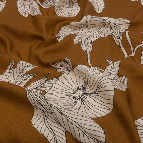 Linen and Rayon Woven - Brown Floral - Floridian Nights Print - Mood Exclusive Palm Beach Collection