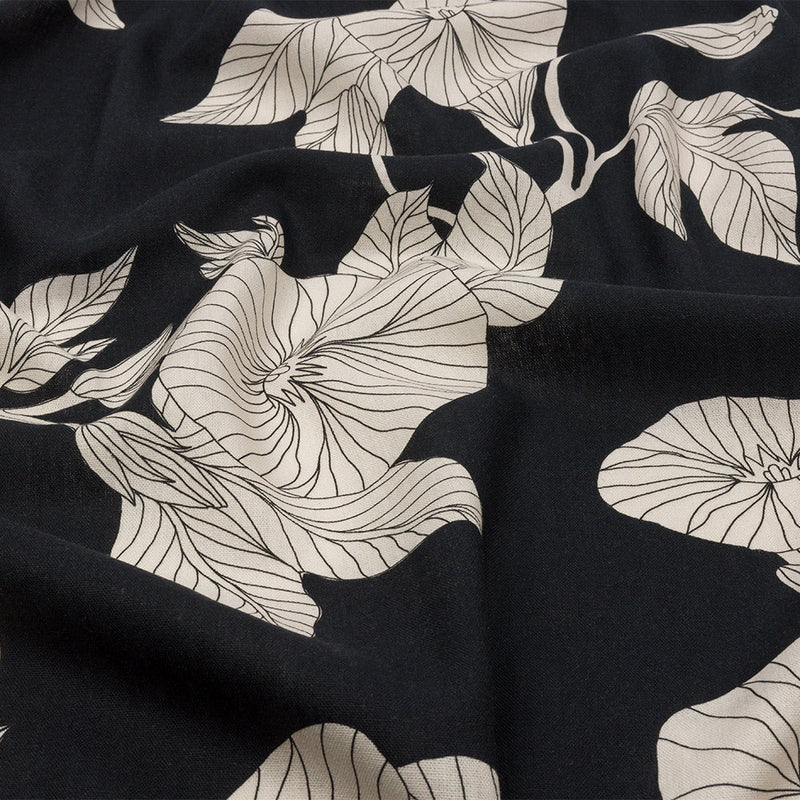 Linen and Rayon Woven - Black Floral - Floridian Nights Print - Mood Exclusive Palm Beach Collection