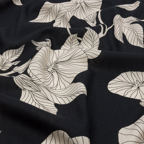 Linen and Rayon Woven - Black Floral - Floridian Nights Print - Mood Exclusive Palm Beach Collection