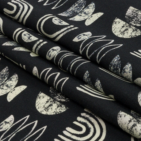 Linen and Rayon Woven - Black Rainbows and Geometrics - Cairn Caves Print - Mood Exclusive Palm Beach Collection