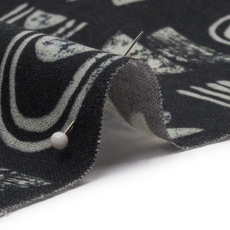Linen and Rayon Woven - Black Rainbows and Geometrics - Cairn Caves Print - Mood Exclusive Palm Beach Collection
