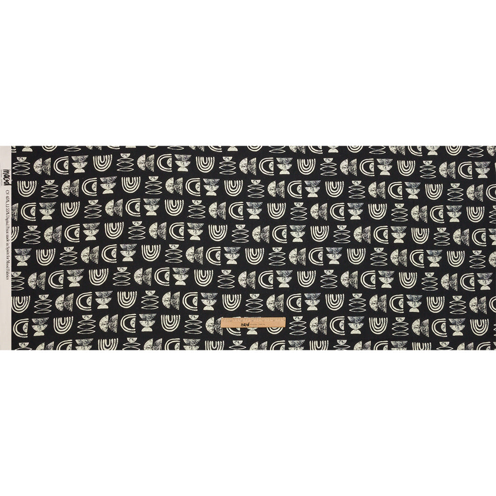 Linen and Rayon Woven - Black Rainbows and Geometrics - Cairn Caves Print - Mood Exclusive Palm Beach Collection