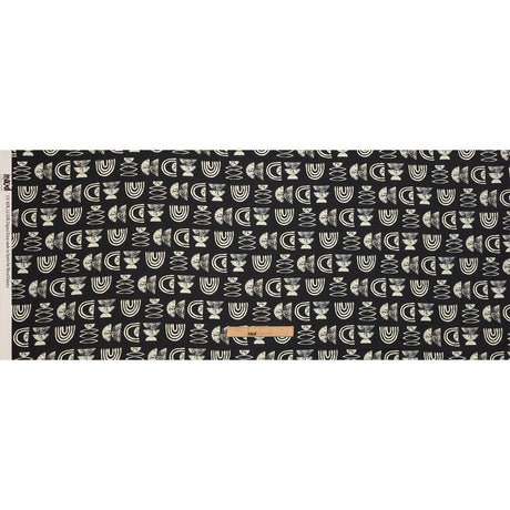 Linen and Rayon Woven - Black Rainbows and Geometrics - Cairn Caves Print - Mood Exclusive Palm Beach Collection