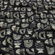 Linen and Rayon Woven - Black Rainbows and Geometrics - Cairn Caves Print - Mood Exclusive Palm Beach Collection