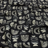 Linen and Rayon Woven - Black Rainbows and Geometrics - Cairn Caves Print - Mood Exclusive Palm Beach Collection
