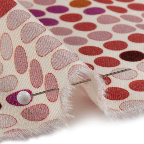 Stretch Cotton Sateen - Pink and Red Dots - Switchboard Soiree Print - Mood Exclusive Yesterday Collection