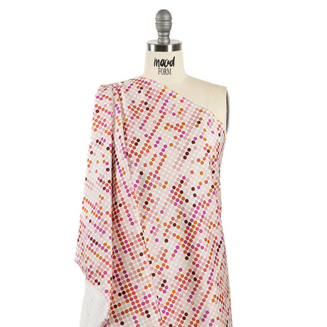 Stretch Cotton Sateen - Pink and Red Dots - Switchboard Soiree Print - Mood Exclusive Yesterday Collection